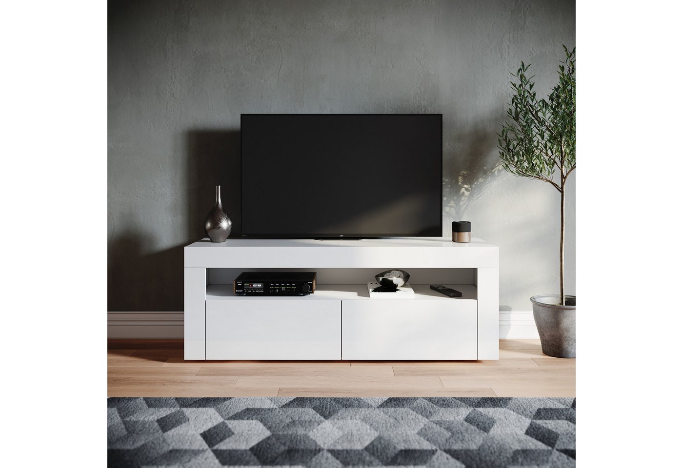 SONNI TV-Schrank TV-Schränke mit LED Beleuchtung Weiß Hochglanz 155x40x45cm günstig online kaufen