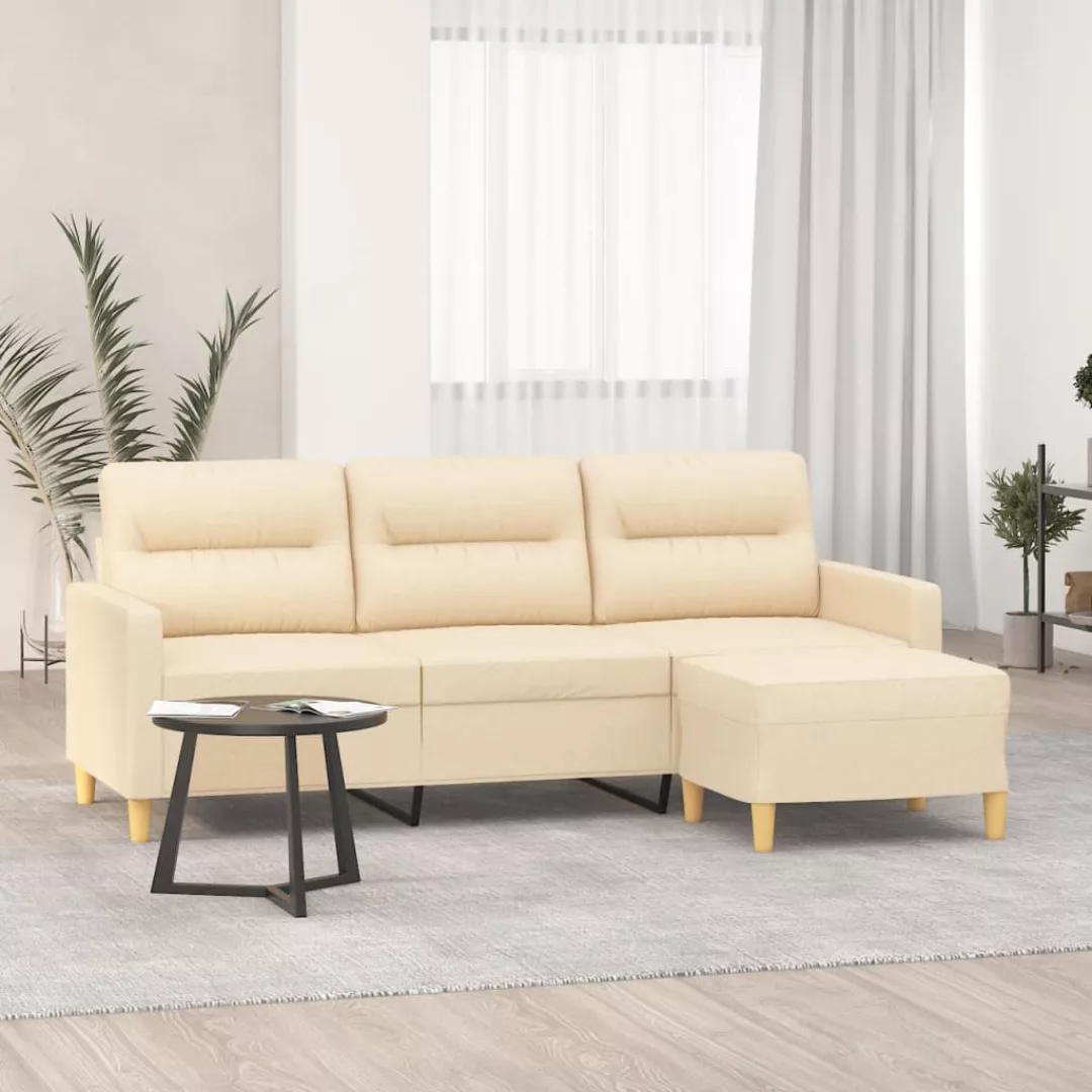 Vidaxl 3-sitzer-sofa Mit Hocker Creme 180 Cm Stoff günstig online kaufen