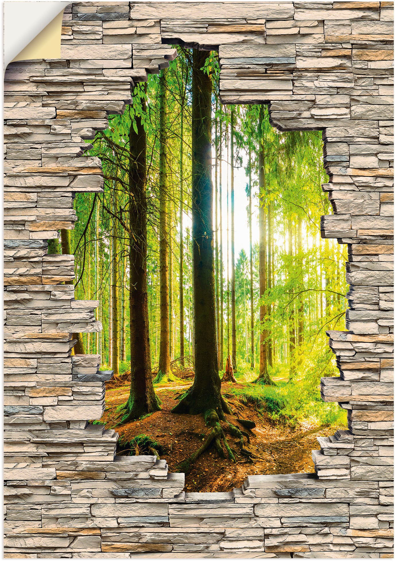 Artland Wandbild "Wald mit Bach Blick Stein Mauer", Waldbilder, (1 St.), al günstig online kaufen