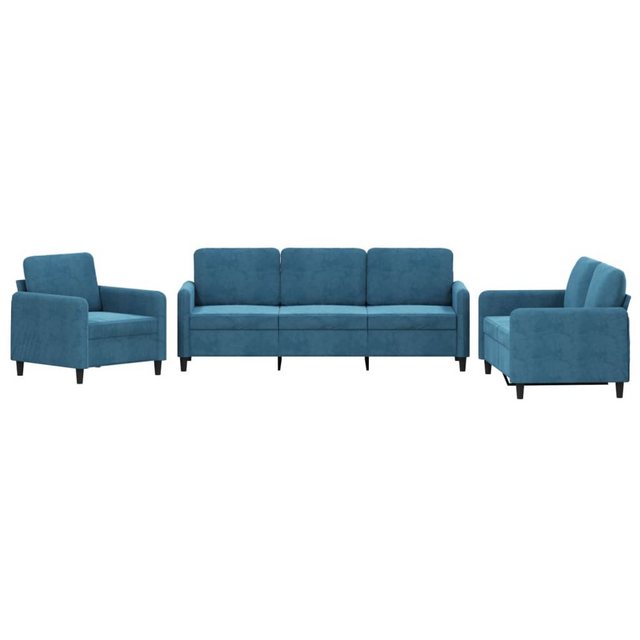 vidaXL Sofa, 3-tlg. Sofagarnitur Blau Samt günstig online kaufen