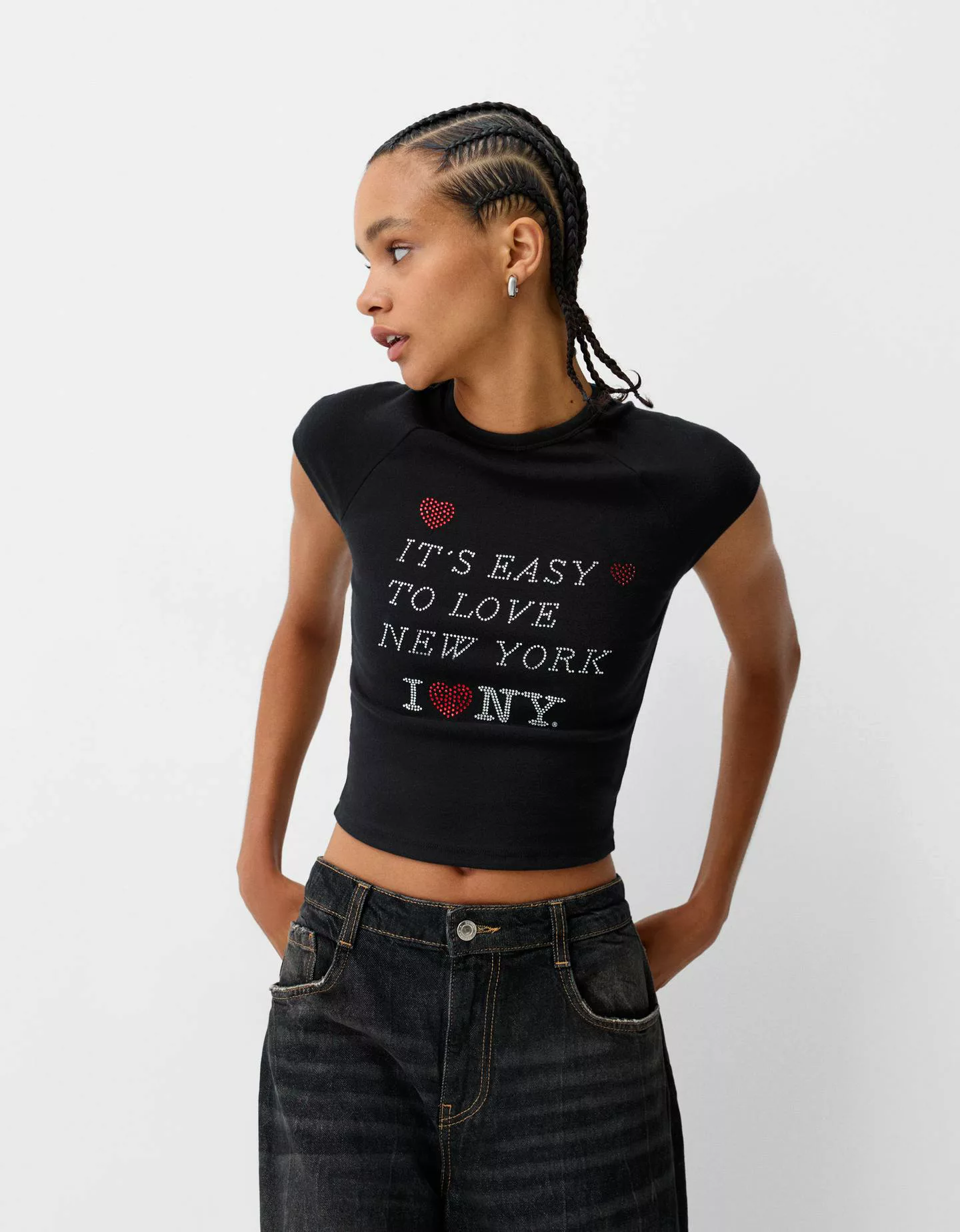 Bershka Cropped-T-Shirt Mit Print Damen Xs Schwarz günstig online kaufen