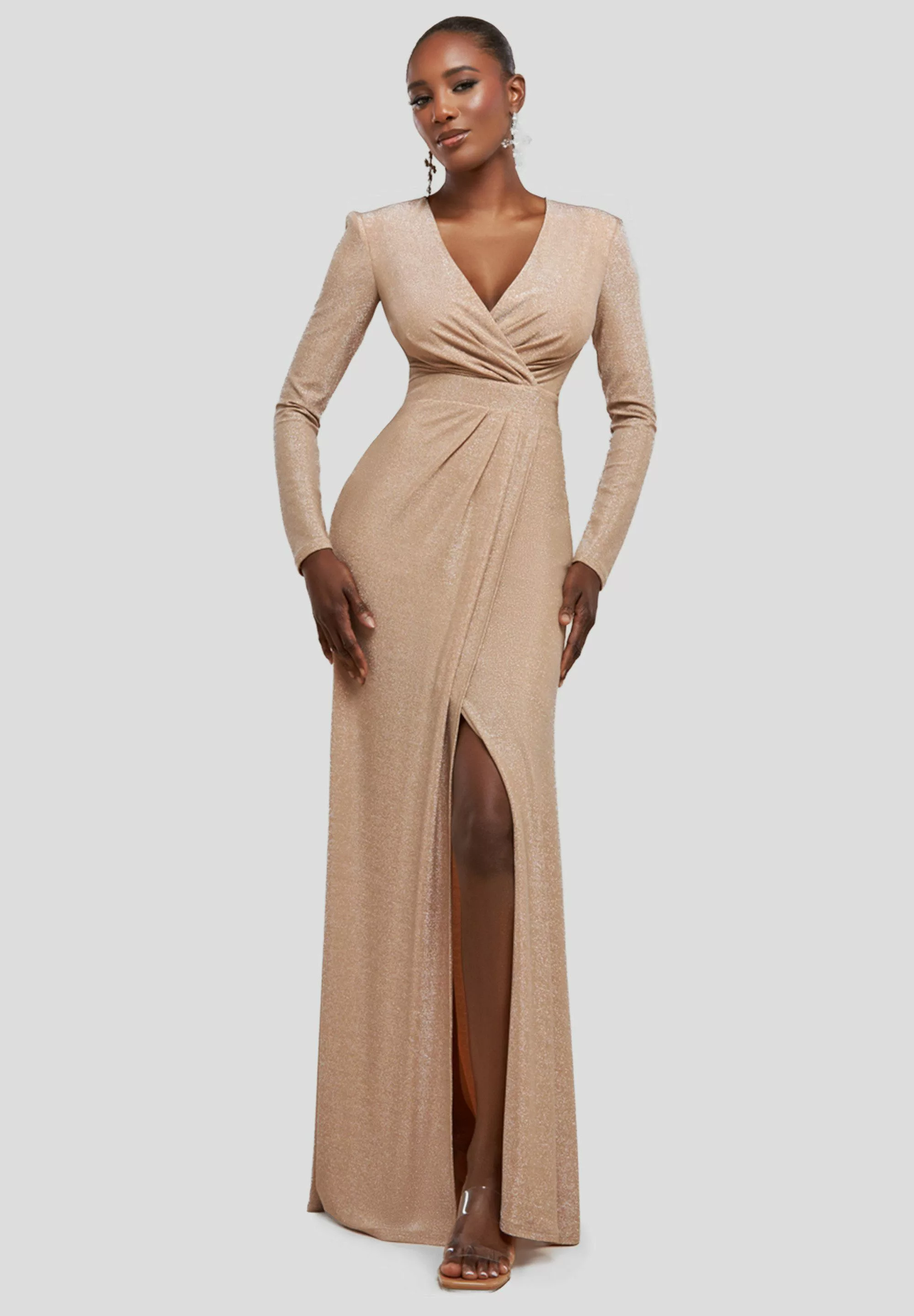 Goddiva Maxikleid Front Wrap Lurex Bodycon günstig online kaufen