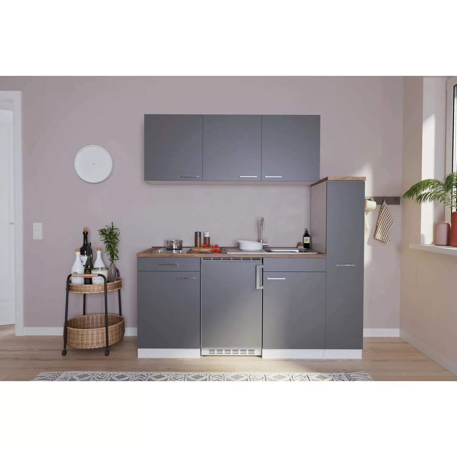 Respekta Küchenzeile KB180WGC 180 cm Grau-Weiß günstig online kaufen