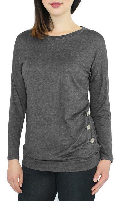 dy_mode Langarmshirt Damen Langarmshirt Rundhals Longshirt mit Knopf-Detail günstig online kaufen