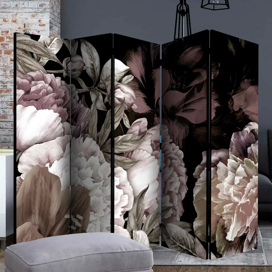 Raumteiler Paravent im Vintage Look Blumen Motiv günstig online kaufen