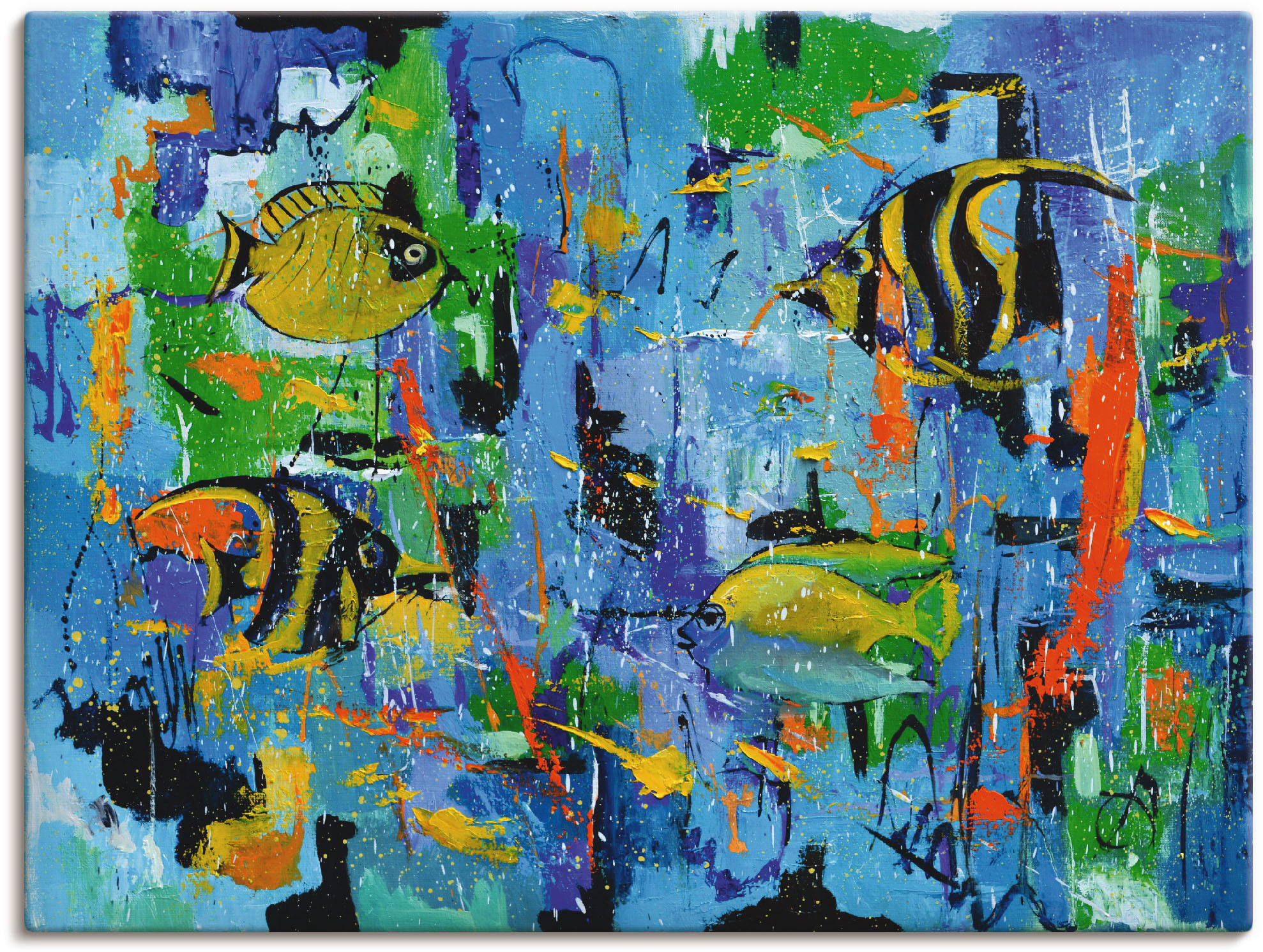 Artland Leinwandbild "Abstrakt Fische Blau", Wassertiere, (1 St.), auf Keil günstig online kaufen