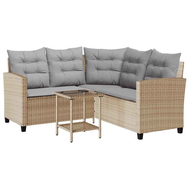 vidaXL Loungesofa Gartensofa in L-Form mit Tisch und Kissen Beige Poly Ratt günstig online kaufen