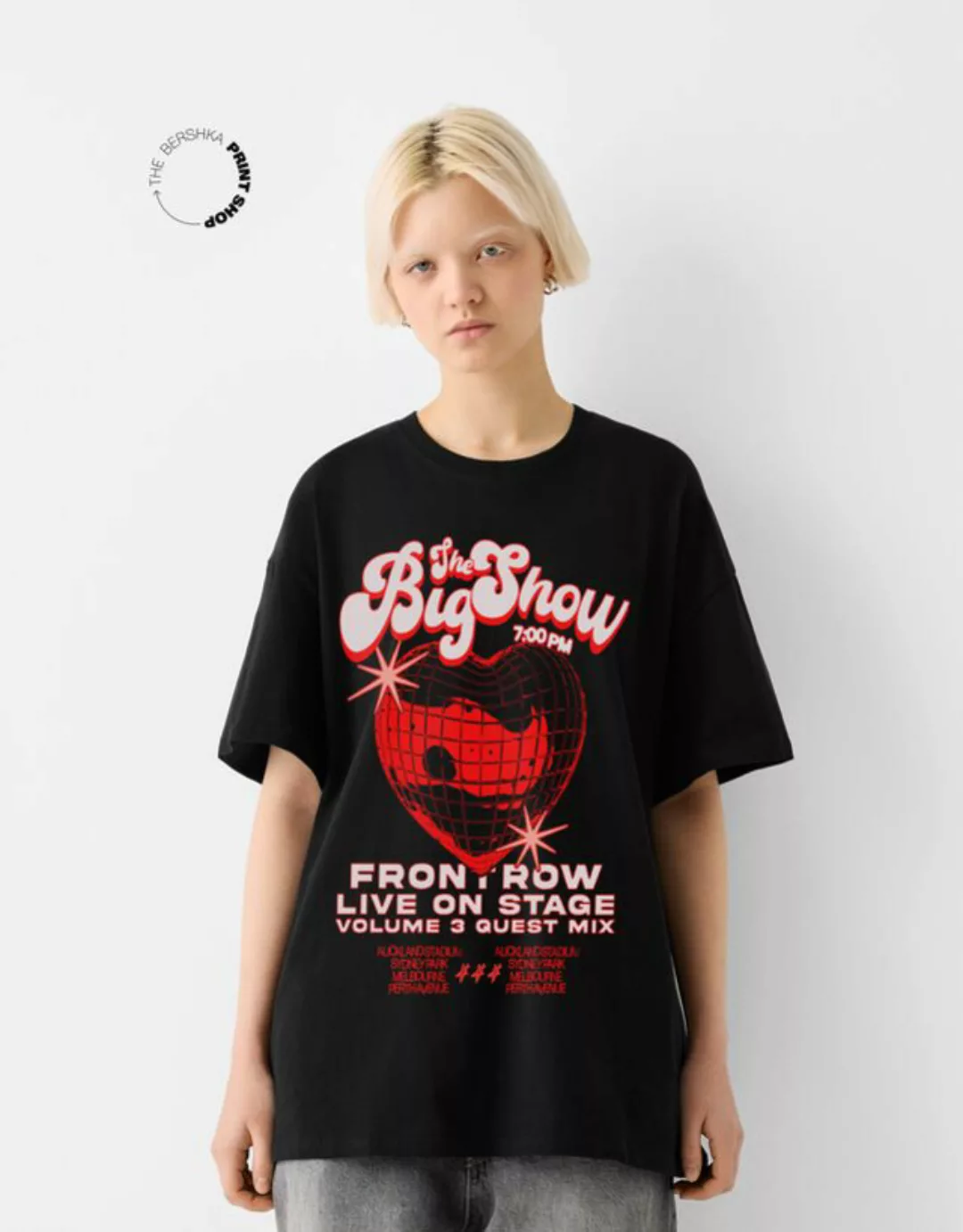 Bershka Oversize-T-Shirt Mit Print Damen Xl Schwarz günstig online kaufen