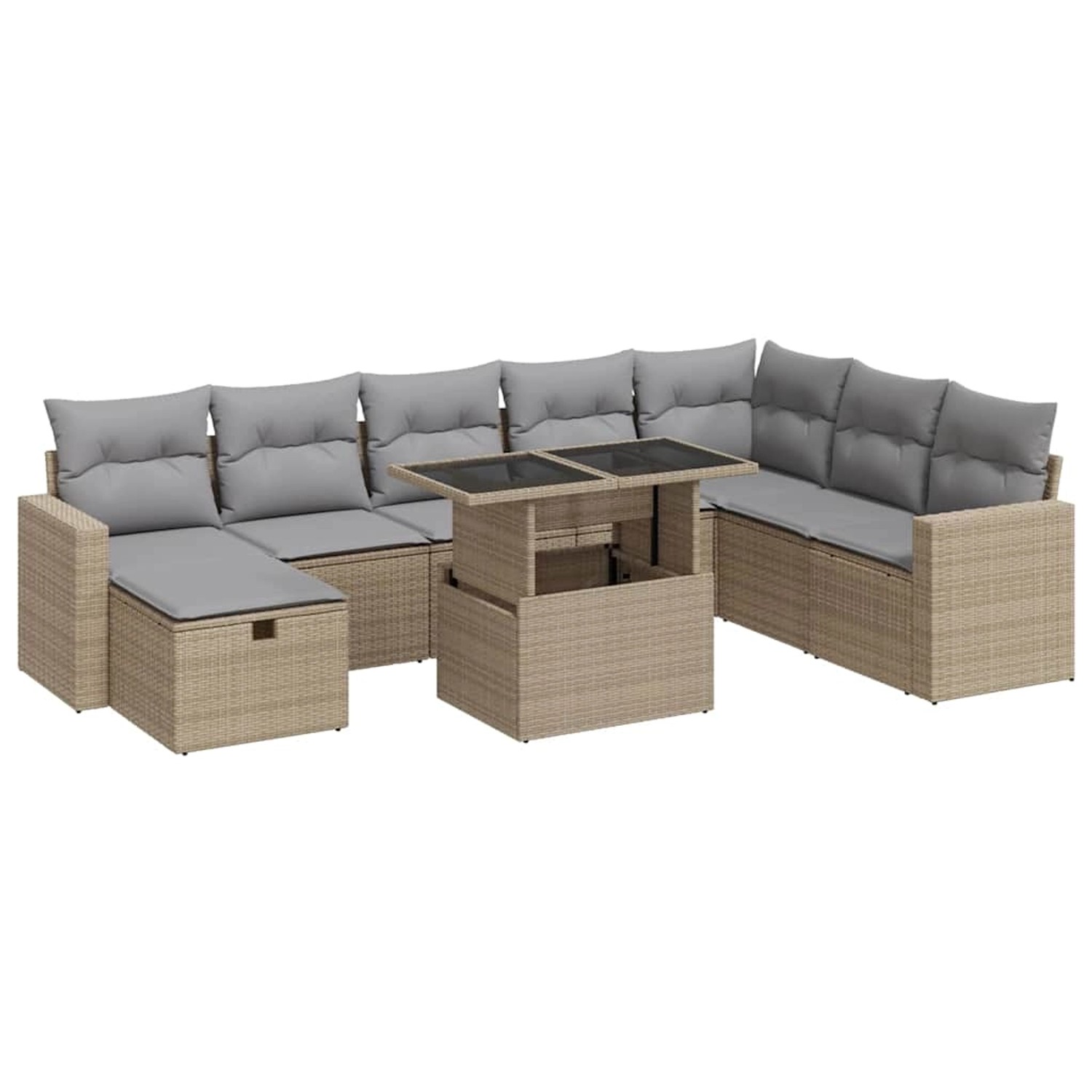 vidaXL 9-Tlg Garten-Sofagarnitur mit Kissen Beige Poly Rattan 3327839 günstig online kaufen
