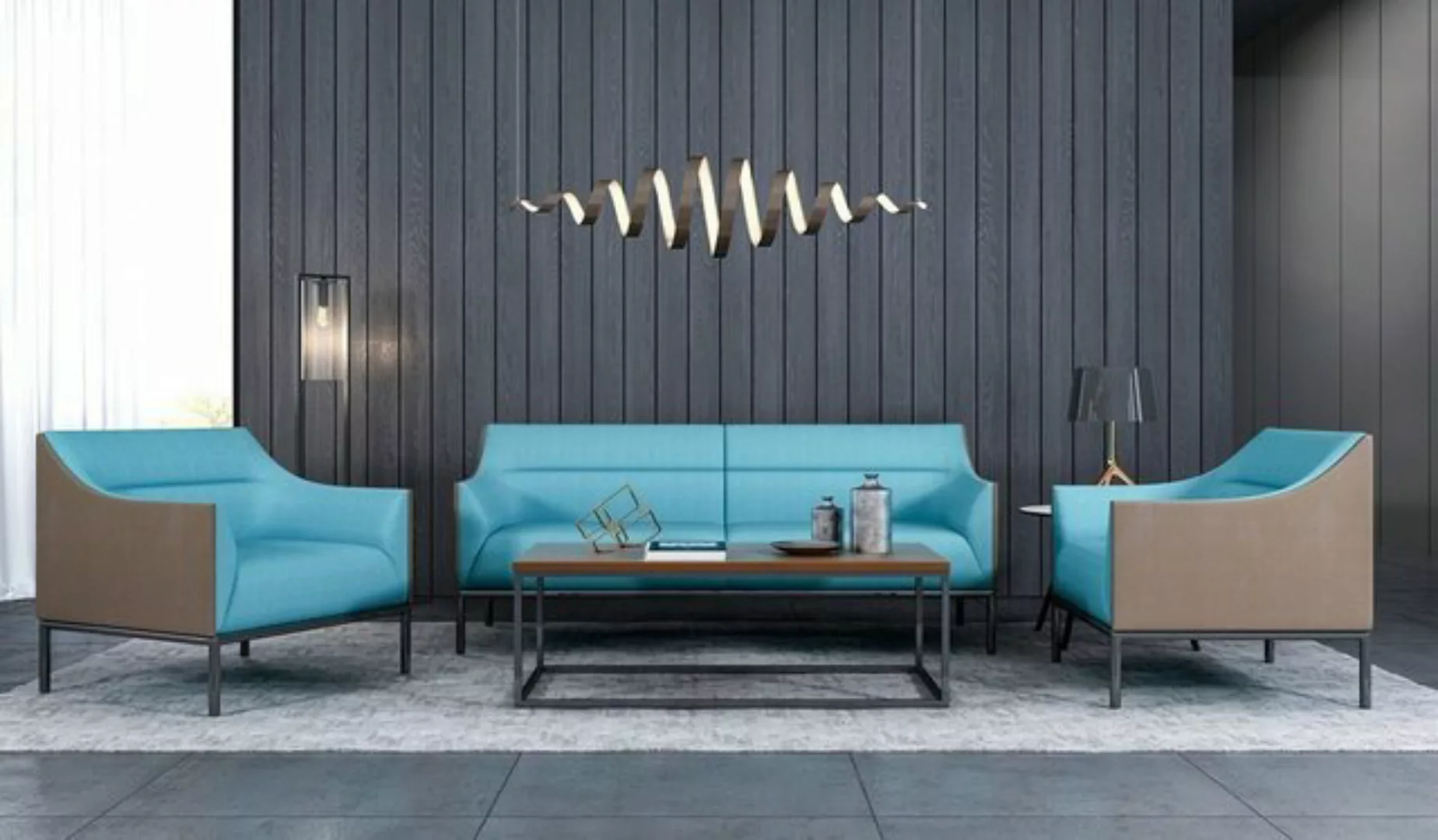 JVmoebel Sofa Moderne Blaue Sofagarnitur 3+1+1 Sitzer Textil Sofas Polster günstig online kaufen