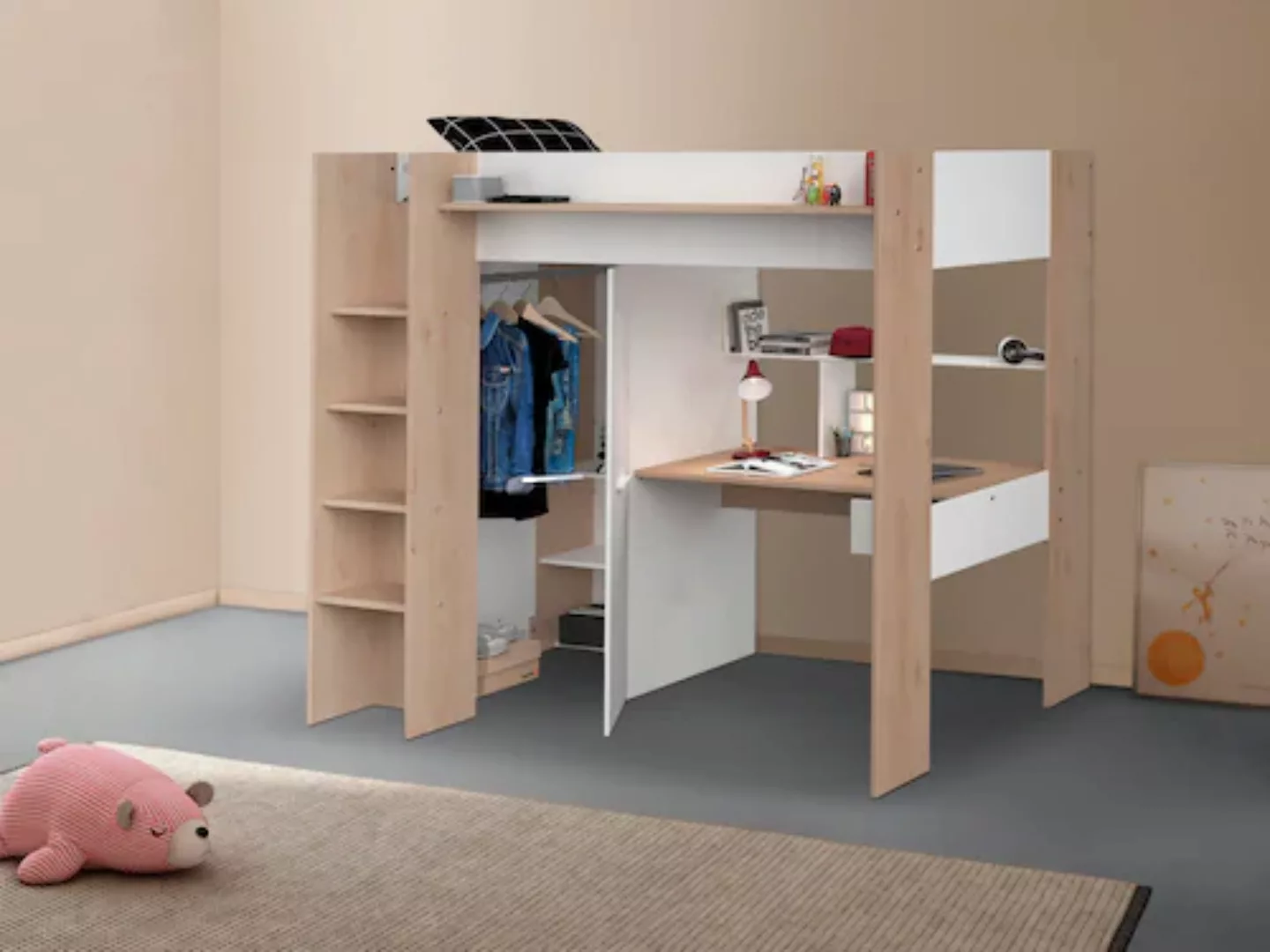 Parisot Hochbett »Heavy«, ALL-IN-ONE, mit Kleiderschrank, Schreibtisch, Lei günstig online kaufen