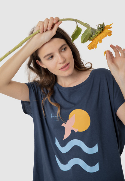 Milli T-shirt Aus Modal-buchenfaser & Bio-baumwolle Mit Druck "Free Spirit" günstig online kaufen