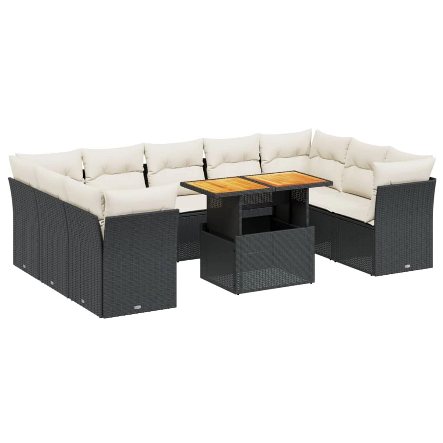 vidaXL 10-Tlg Garten-Sofagarnitur mit Kissen Schwarz Poly Rattan 3270993 günstig online kaufen