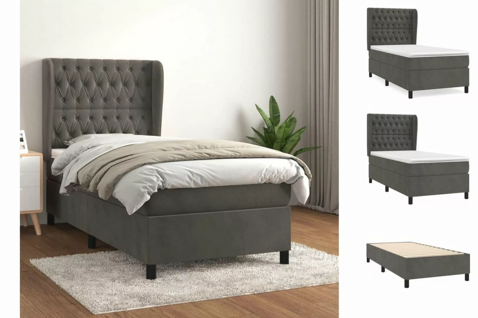 vidaXL Bettgestell Boxspringbett mit Matratze Dunkelgrau 80x200 cm Samt Bet günstig online kaufen