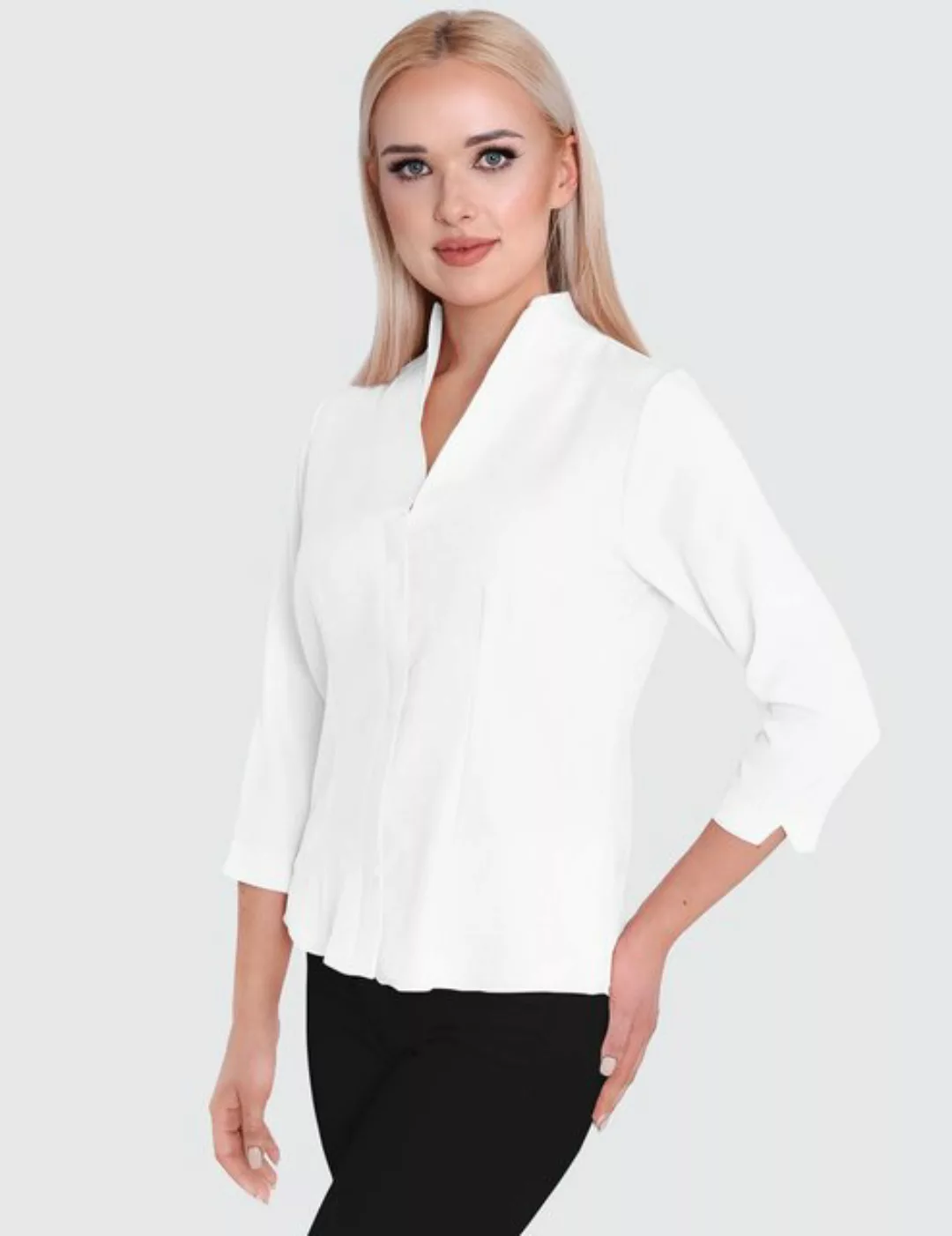 HEVENTON Klassische Bluse 3/4-Ärmel, Business-Bluse mit Kelchkragen, bügell günstig online kaufen