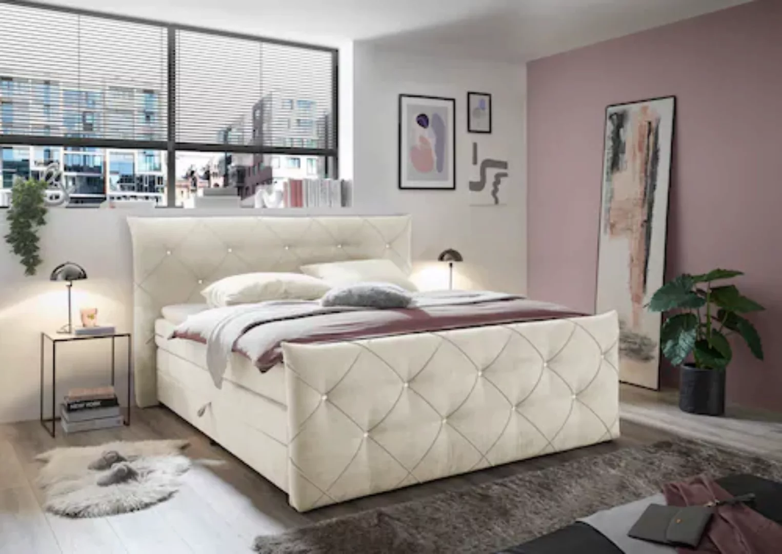ED EXCITING DESIGN Boxspringbett »Villano«, mit Strasssteinen, Breite: 180c günstig online kaufen