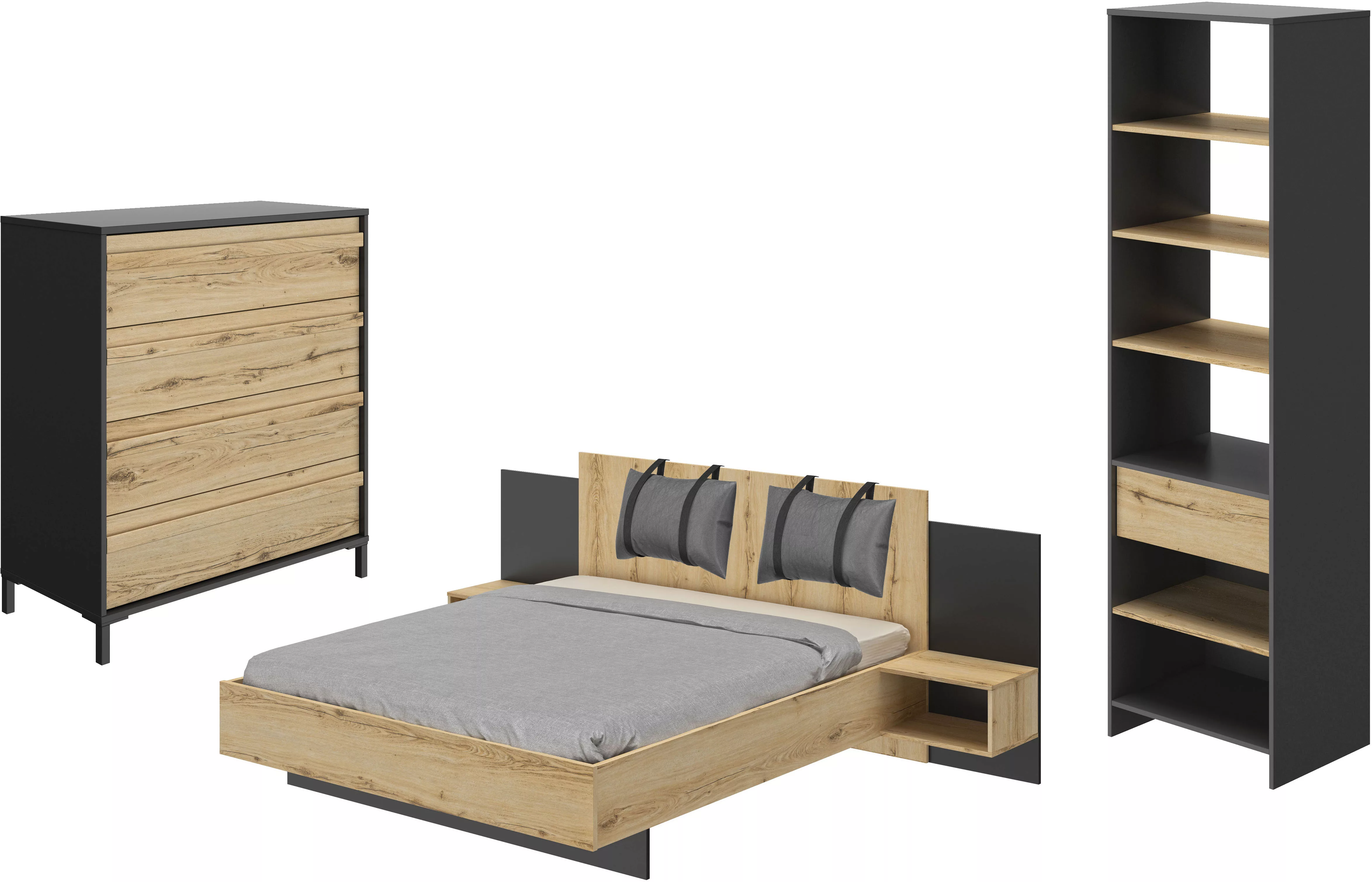 Gami Schlafzimmer-Set "Mimizan", (6 St., Bett, 2 Kissen und inkl. 2x Nachtt günstig online kaufen