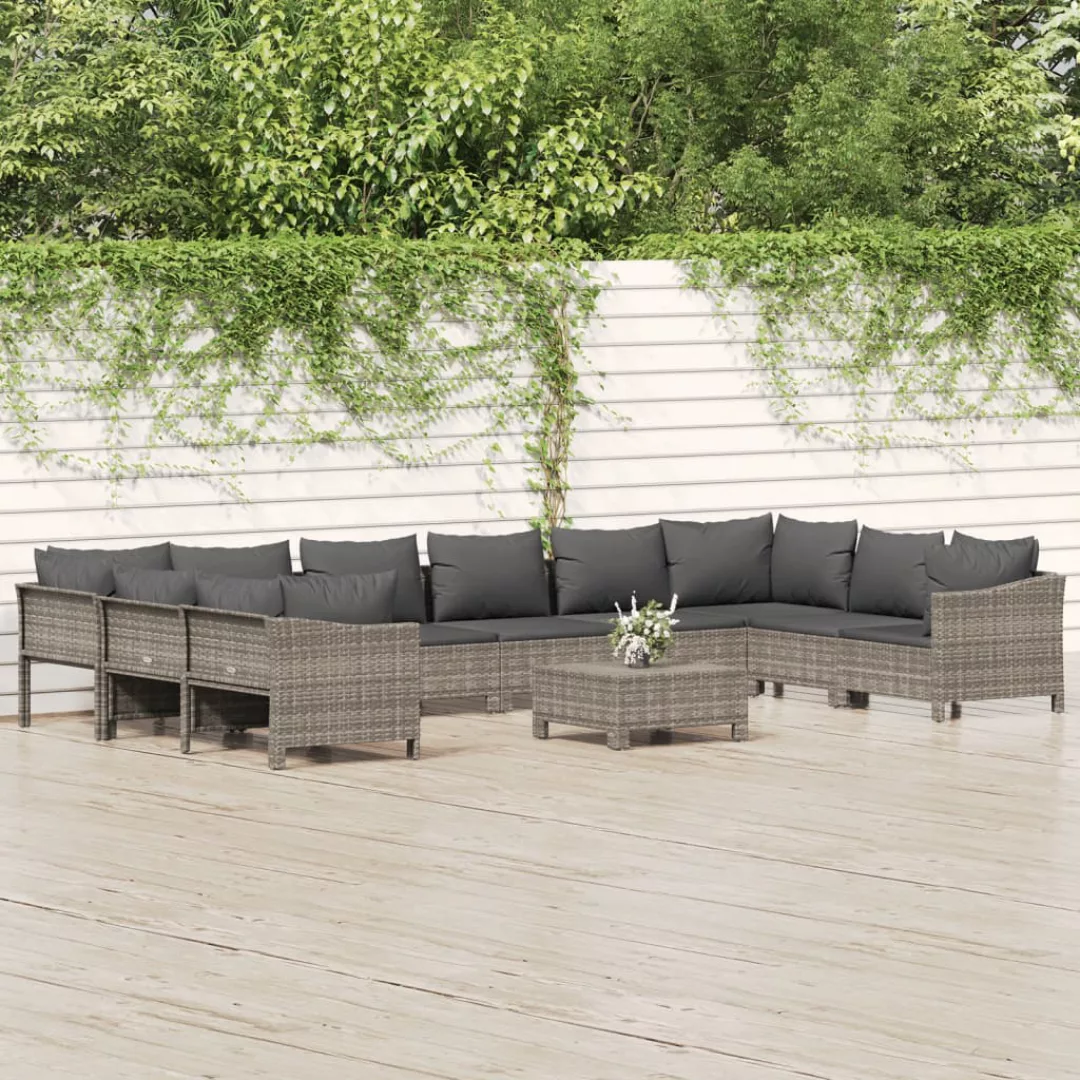 Vidaxl 11-tlg. Garten-lounge-set Mit Kissen Grau Poly Rattan günstig online kaufen