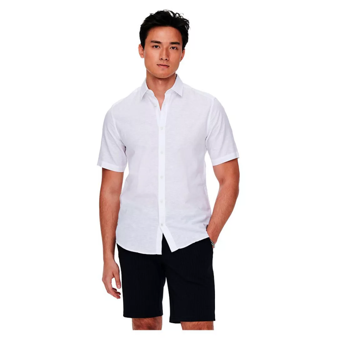 Only & Sons – Kurzärmliges Hemd aus Leinenmischgewebe in Weiß günstig online kaufen