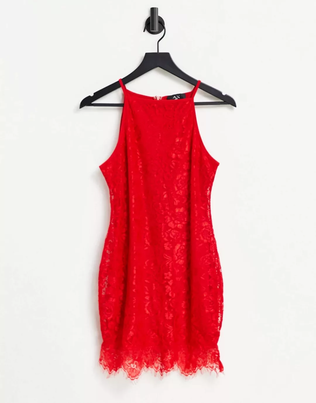 AX Paris – Kleid aus Spitze mit Schößchensaum in Rot günstig online kaufen