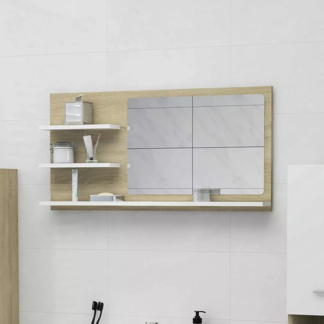 Badspiegel Weiß Und Sonoma-eiche 90x10,5x45 Cm Spanplatte günstig online kaufen