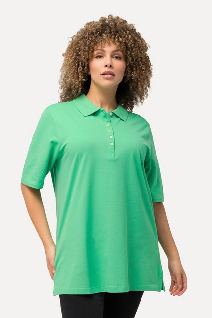 Ulla Popken T-Shirt Poloshirt Piqué Polokragen Samt-Knopfleiste günstig online kaufen