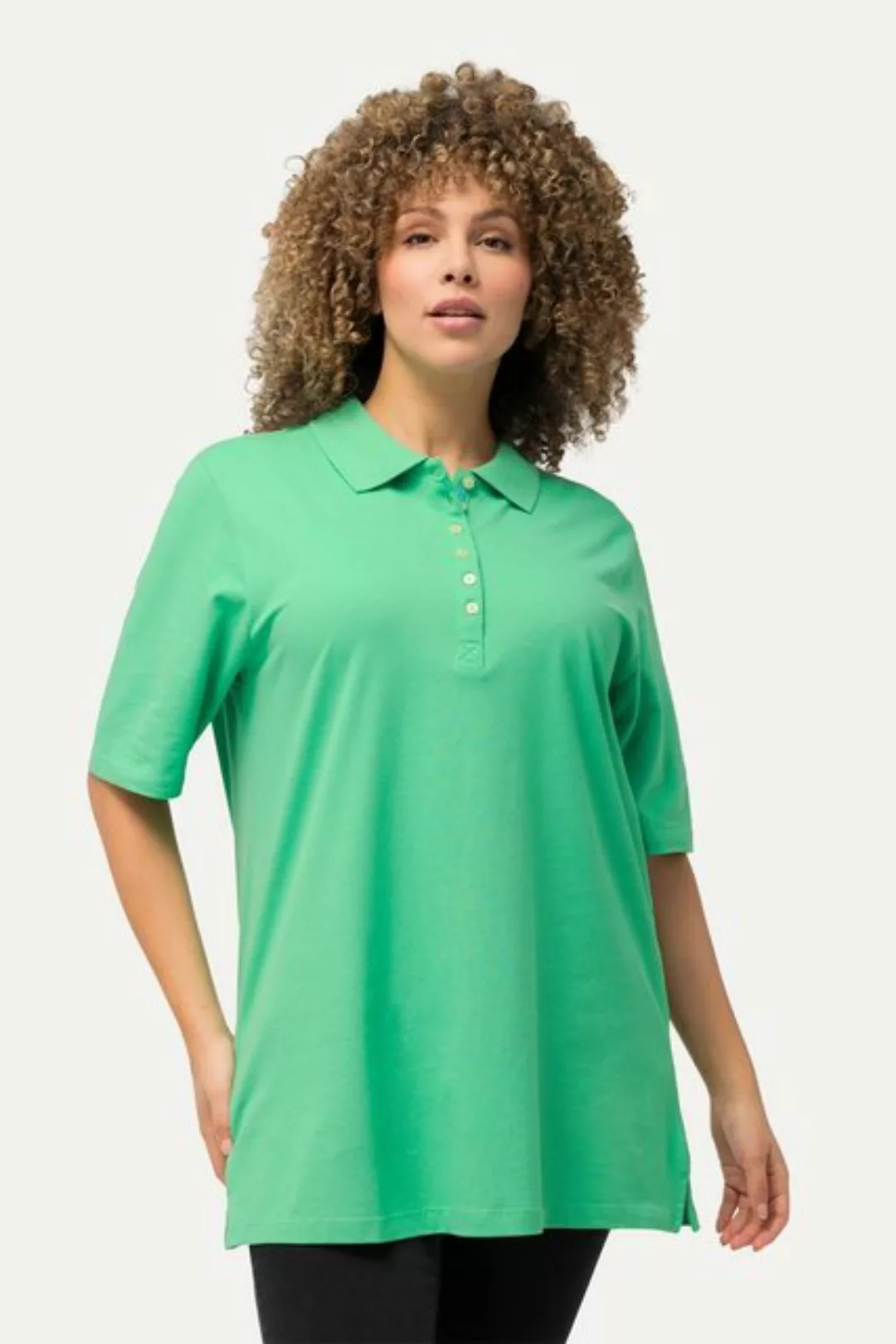 Ulla Popken Rundhalsshirt Poloshirt Piqué Polokragen Samt-Knopfleiste günstig online kaufen