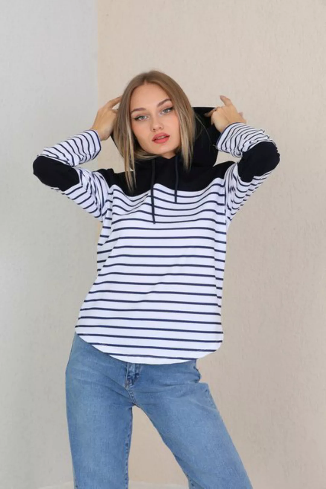 Bongual Sweatshirt Hoodie Kapuzensweatshirt Longsleeve mit Streifen günstig online kaufen