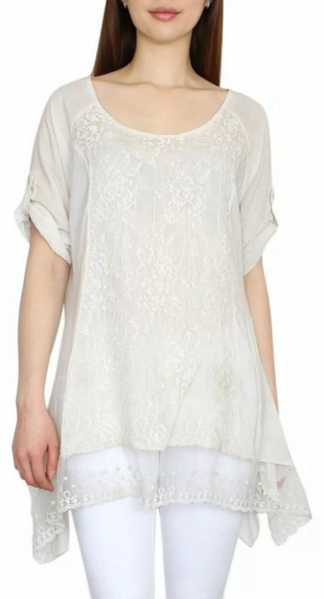 dy_mode Longshirt Damen Longshirt mit Spitze Sommer Tunika Kurzarm T-Shirt günstig online kaufen