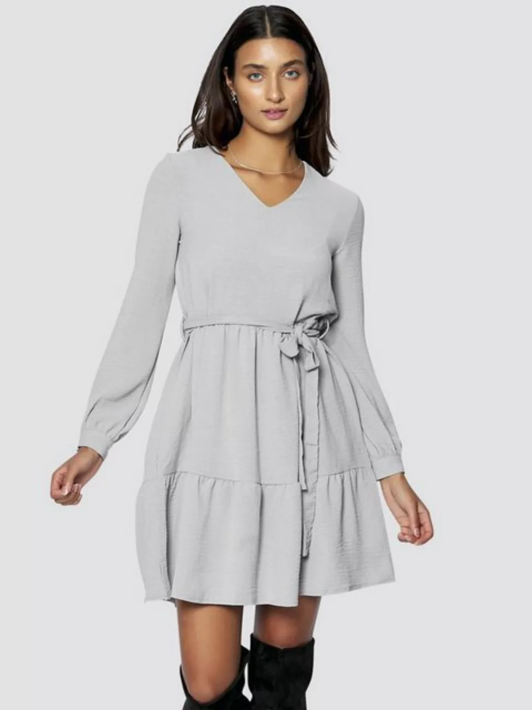 Freshlions Blusenkleid Kleid mit V-Ausschnitt in silbergrau - S günstig online kaufen