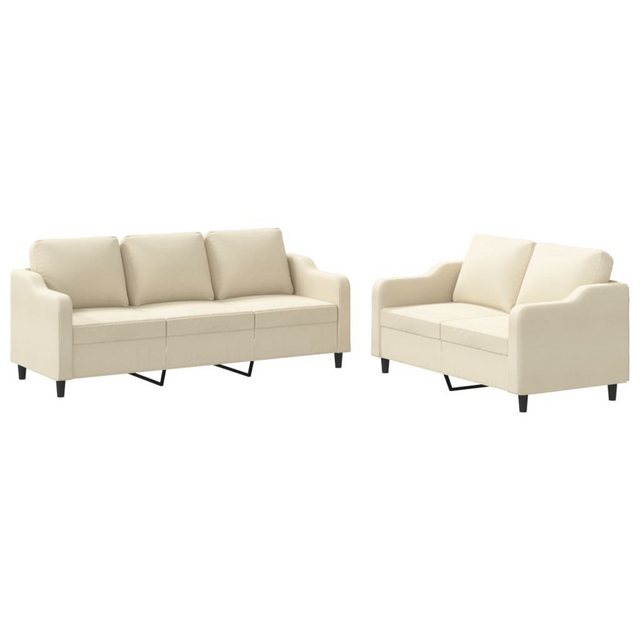 vidaXL Sofa 2-tlg. Sofagarnitur mit Kissen Creme Stoff günstig online kaufen