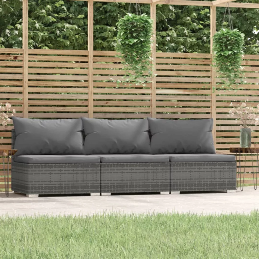 Vidaxl 3-sitzer-sofa Mit Kissen Grau Poly Rattan günstig online kaufen