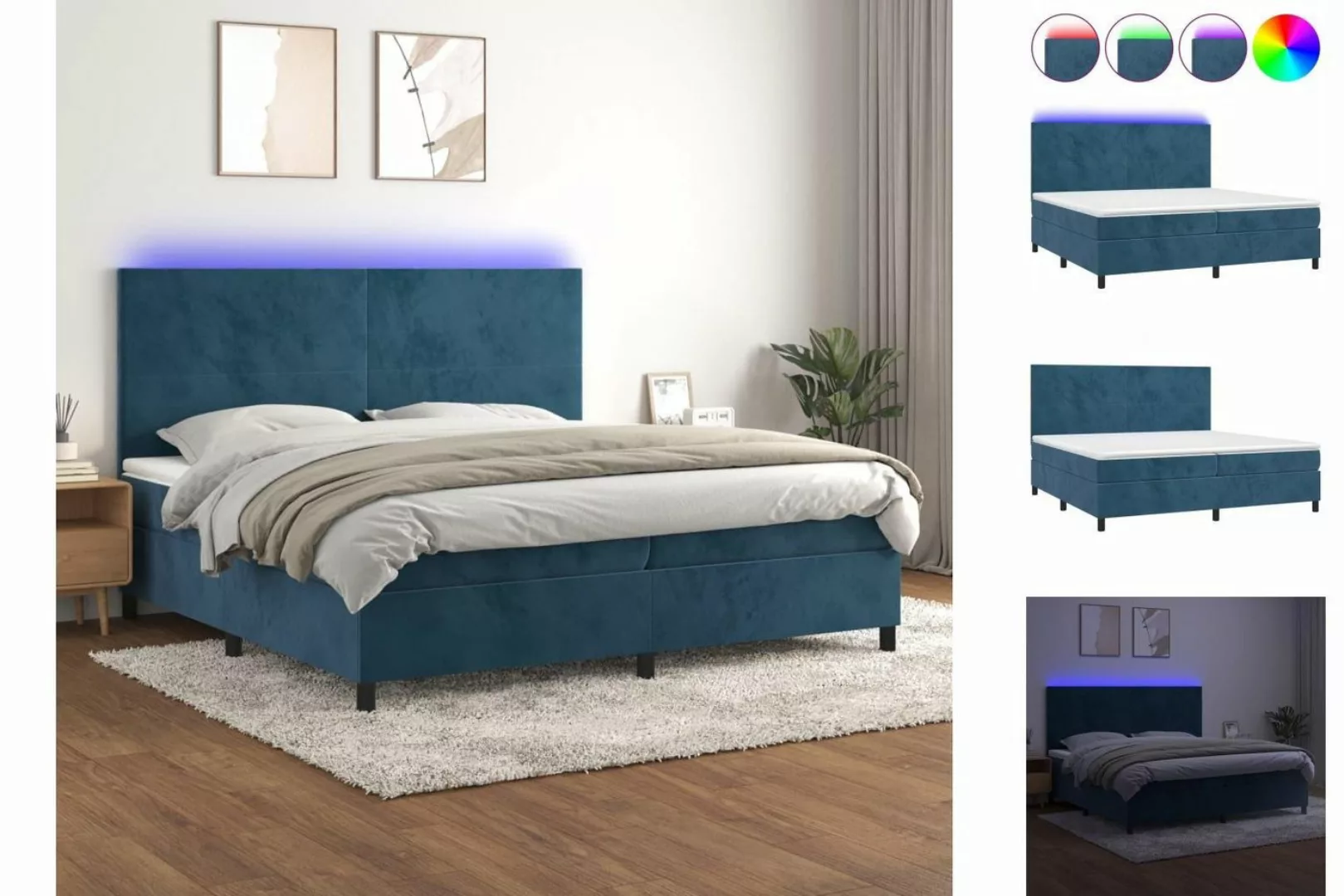 vidaXL Boxspringbett Boxspringbett mit Matratze LED Dunkelblau 200x200 cm S günstig online kaufen