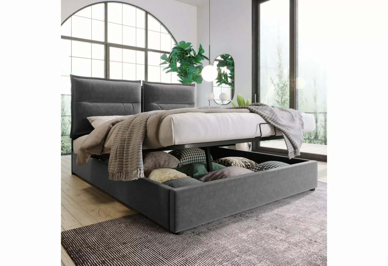 Refined Living Polsterbett Hydraulisch Doppelbett Funktionsbett Stauraumbet günstig online kaufen