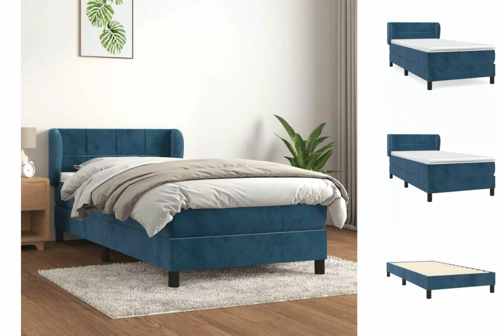 vidaXL Boxspringbett Boxspringbett mit Matratze Dunkelblau 100x200 cm Samt günstig online kaufen