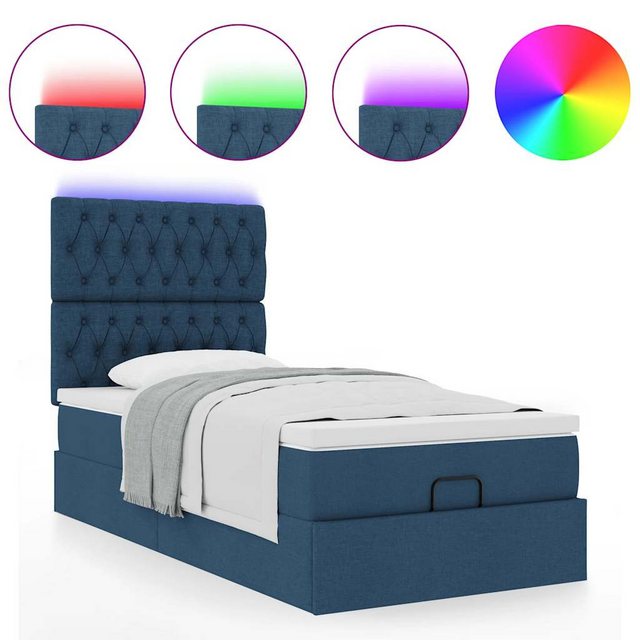 vidaXL Bett, Ottomane Bett mit Matratze & LEDs Blau 90x200 cm Stoff günstig online kaufen