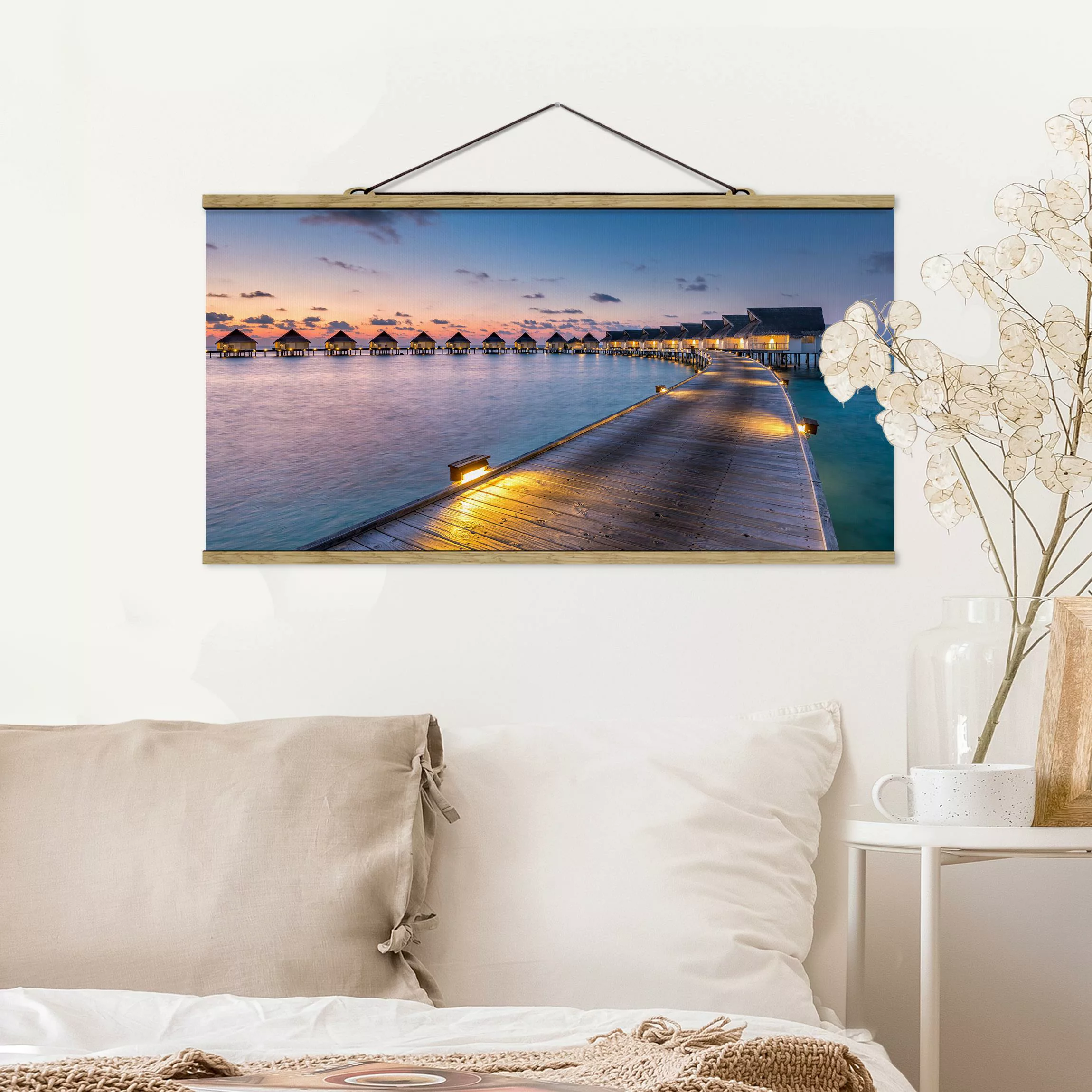 Stoffbild mit Posterleisten Sonnenuntergang im Paradies günstig online kaufen