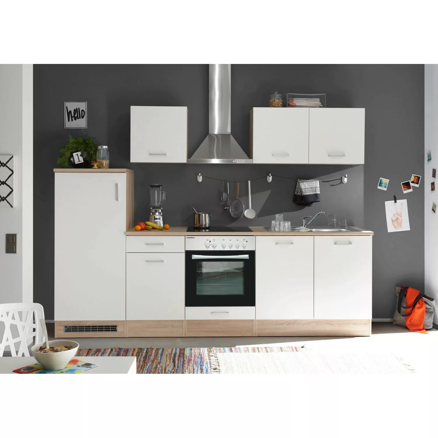 Respekta Küchenzeile/Küchenblock KB270ENWPC 270 cm Weiß Eiche Natura Nachbi günstig online kaufen