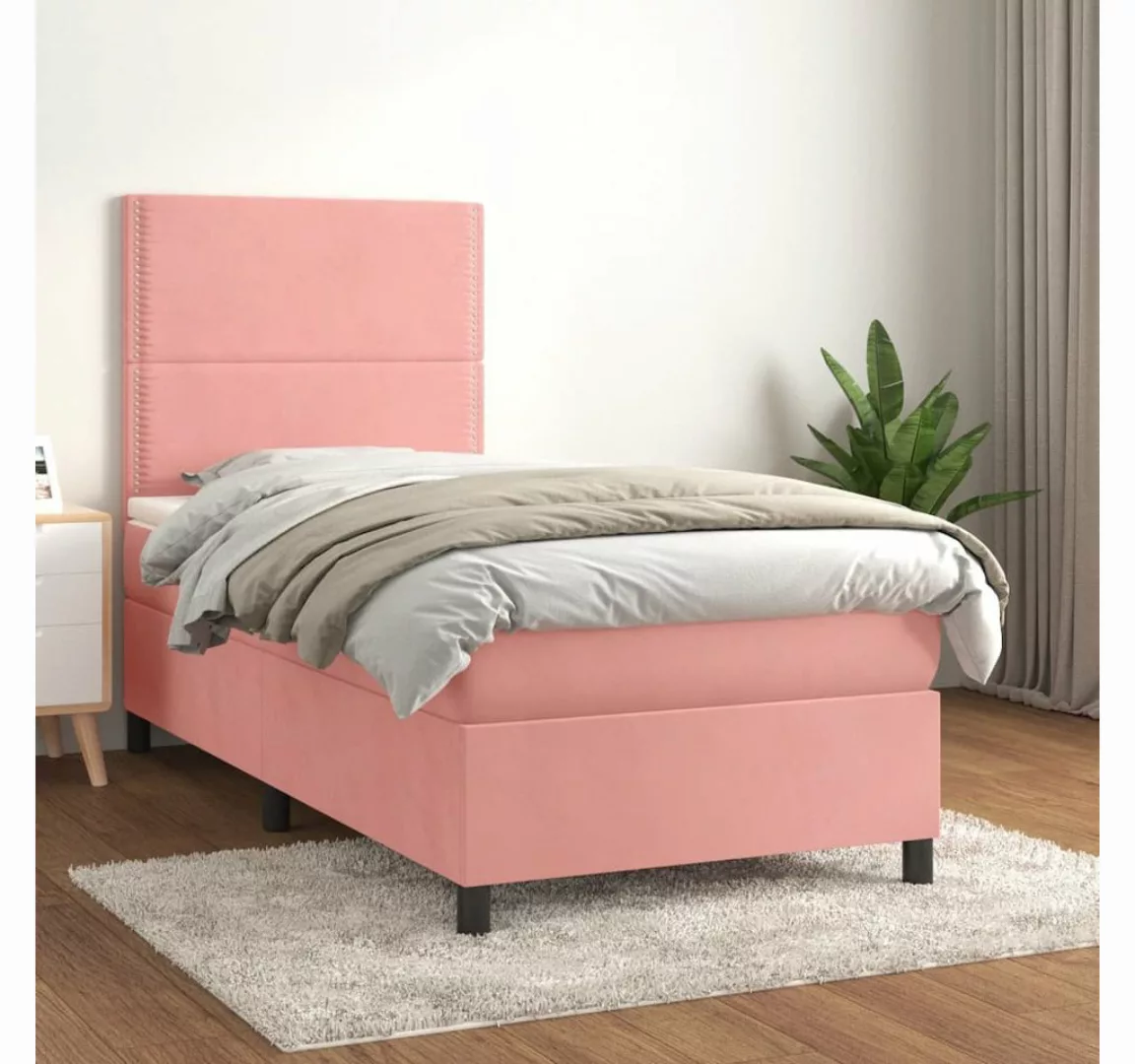 vidaXL Boxspringbett, Boxspringbett mit Matratze Rosa 90x190 cm Samt günstig online kaufen