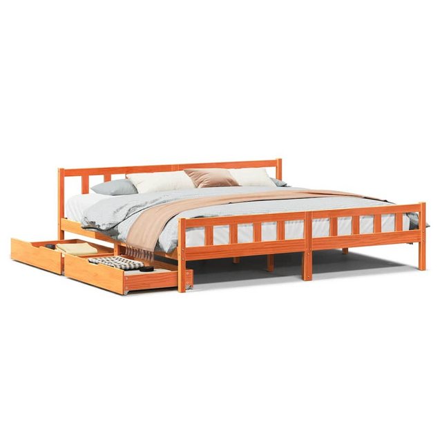 vidaXL Bett, Massivholzbett ohne Matratze Wachsbraun 180x200 Kiefernholz günstig online kaufen