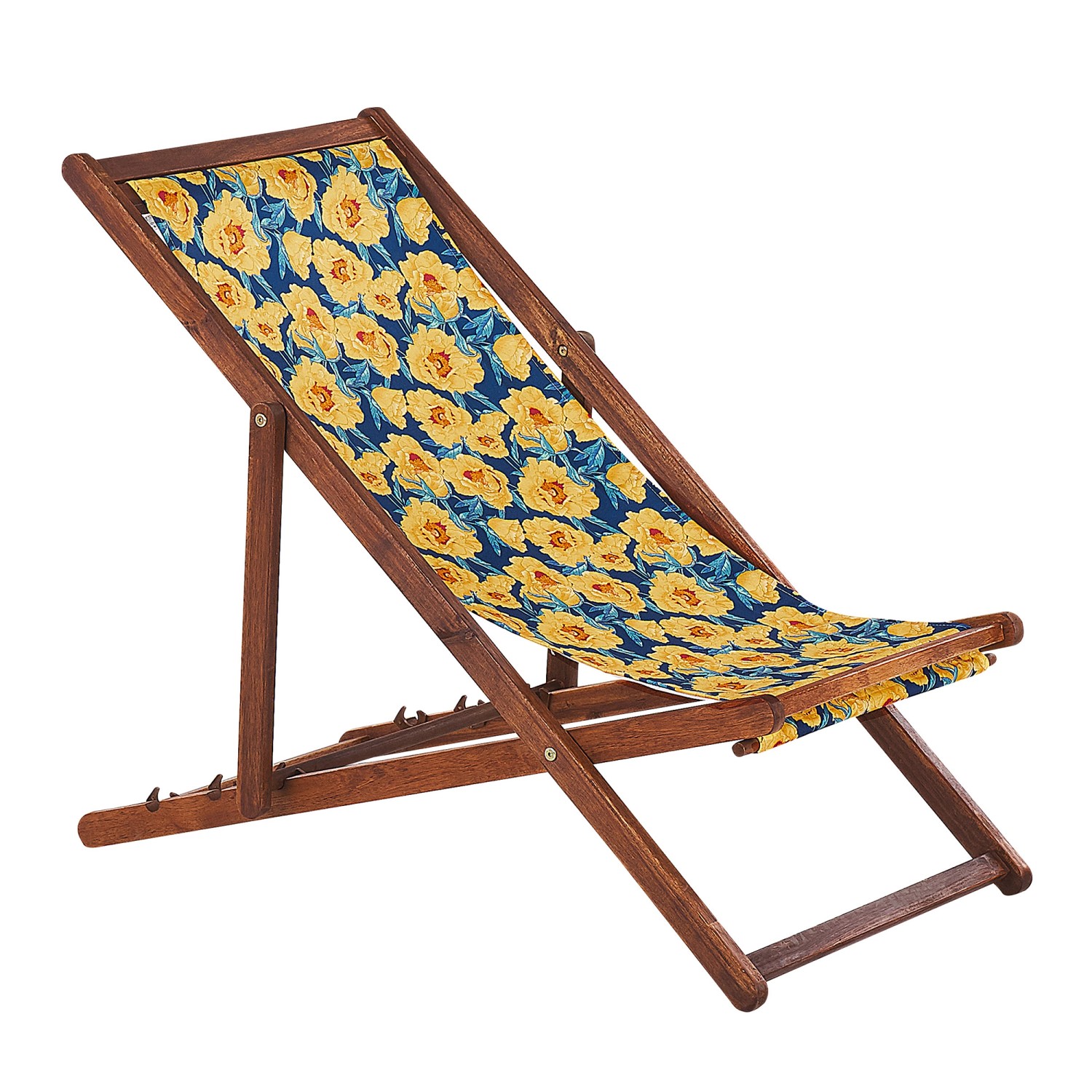 Beliani Gartenliege Gelb Dunkler Holzfarbton Blau Orange 97x54x70 günstig online kaufen