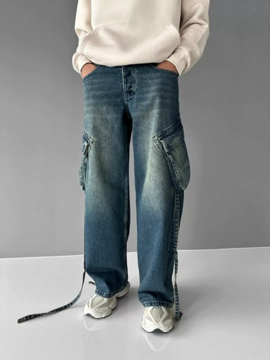 Abluka Bequeme Jeans BAGGY CARGO VINTAGE JEANS BLUE günstig online kaufen