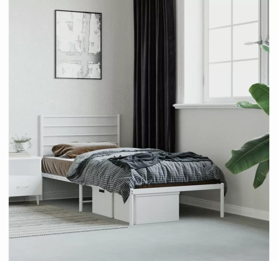 furnicato Bett Bettgestell mit Kopfteil Metall Weiß 90x200 cm günstig online kaufen