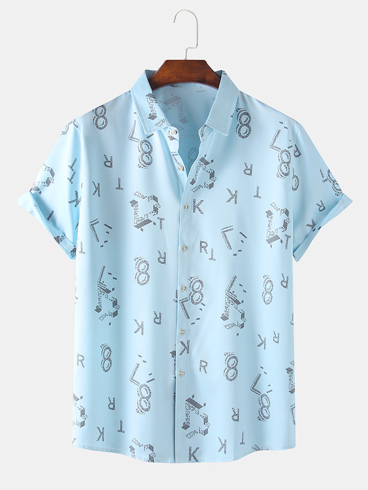 Herren 3D Buchstaben Abstract Print Casual Holiday Revers Shirt günstig online kaufen