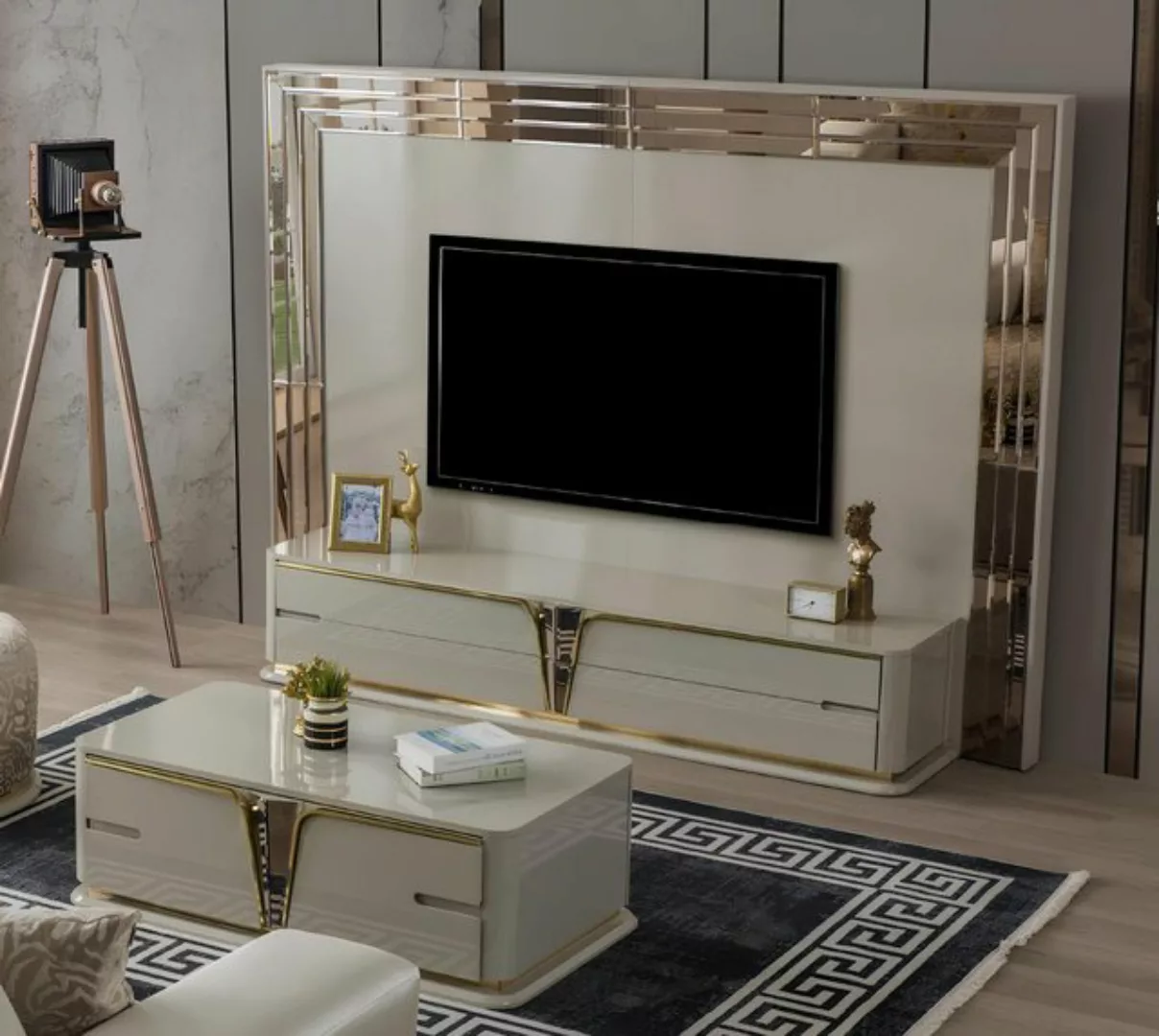 Xlmoebel TV-Schrank TV Möbel RTV Tiefenboard Sideboard Wohnzimmer Gold Beig günstig online kaufen