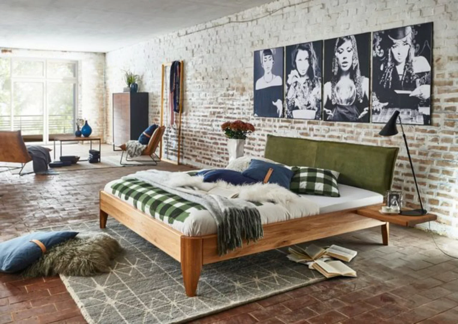 Natur24 Einzelbett Bett Fano 140x200cm Wildeiche massiv Polsterkopfteil Vel günstig online kaufen