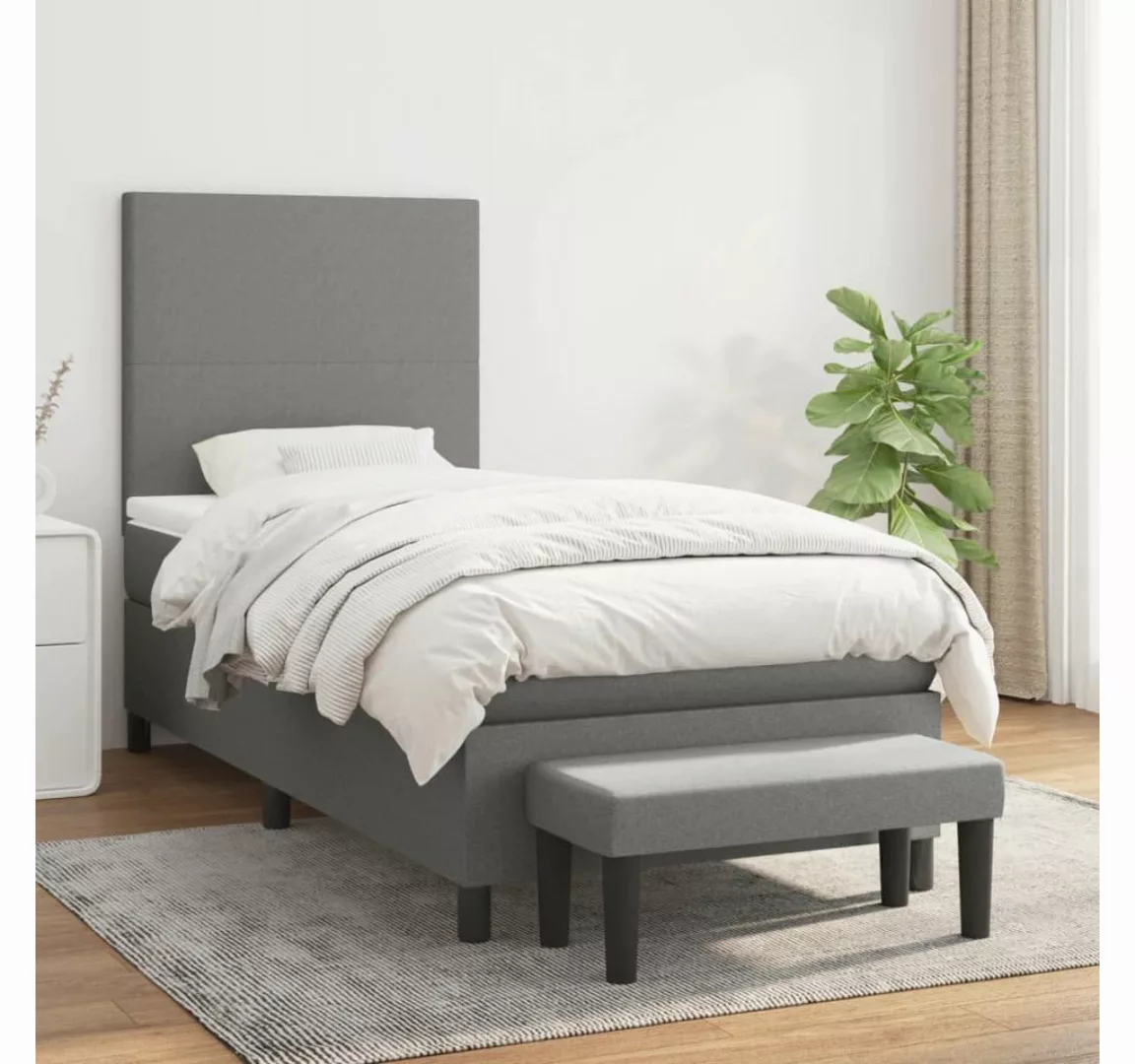 furnicato Bett Boxspringbett mit Matratze Dunkelgrau 90x200 cm Stoff günstig online kaufen