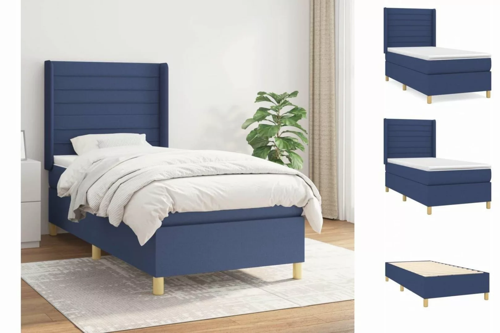 vidaXL Boxspringbett Boxspringbett mit Matratze Blau 100x200 cm Stoff Bett günstig online kaufen