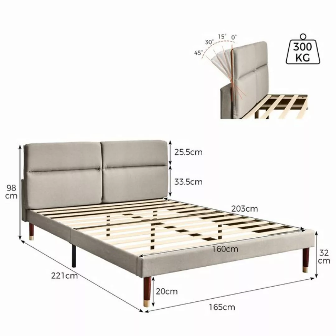 Ulife Polsterbett Doppelbett mit Winkel-verstellbarem Kopfteil, Lattenrost, günstig online kaufen