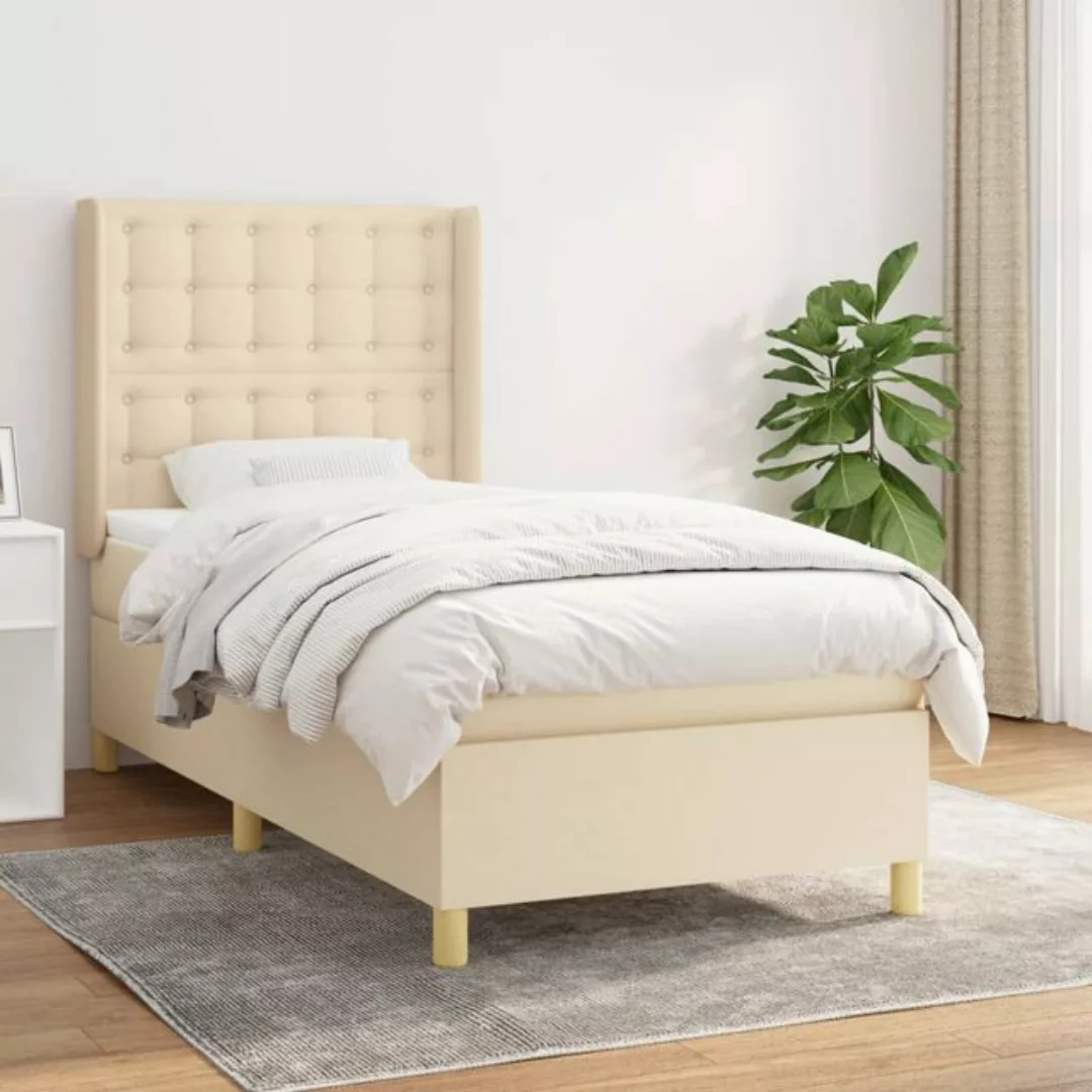 vidaXL Bettgestell Boxspringbett mit Matratze Creme 100x200 cm Stoff Bett B günstig online kaufen